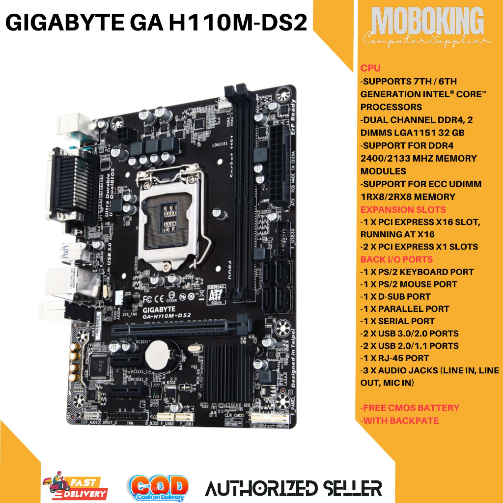 GIGABYTE GA H110MDS2 6TH 7TH GEN Motherboard H110 Socket LGA 1151 i3 i5 i7 DDR4 32GB MoBoKing