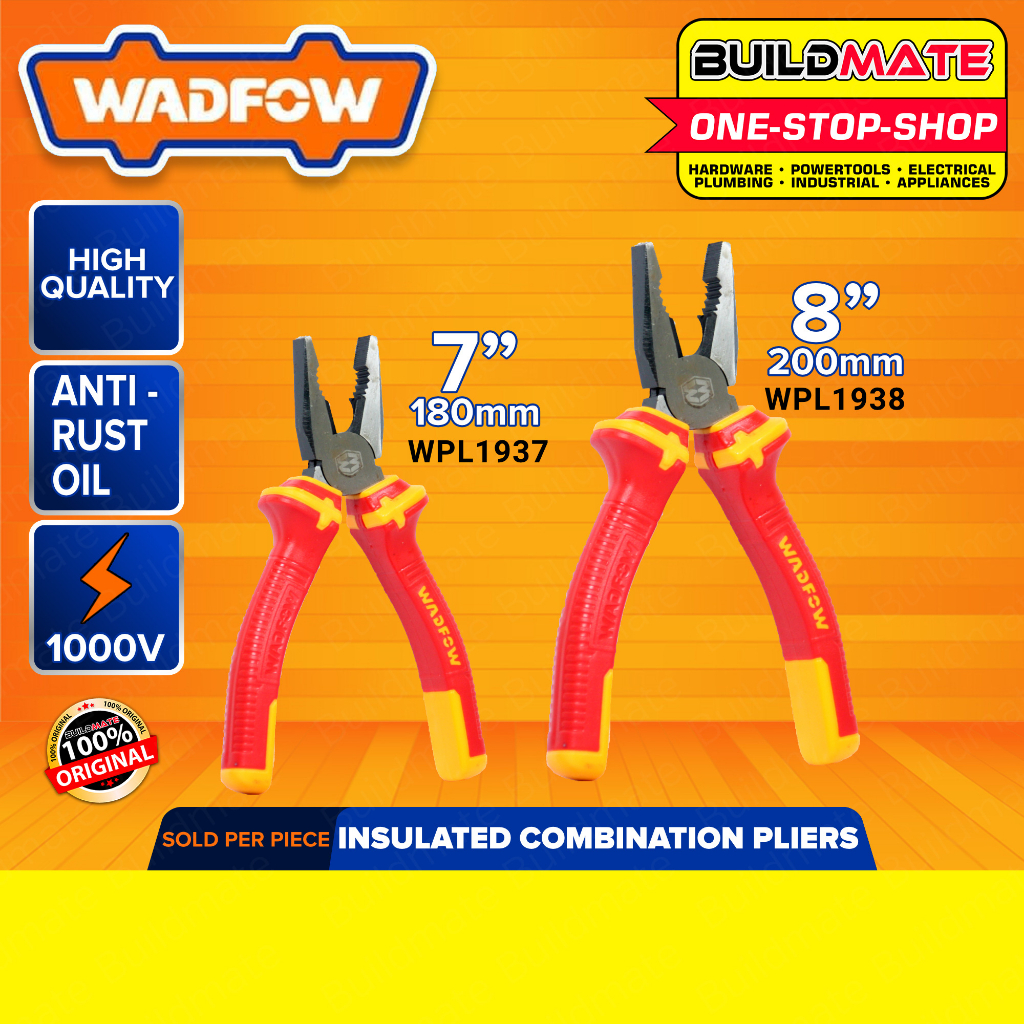BUILDMATE Wadfow Insulated Combination Pliers 7" 8" Inch Wire