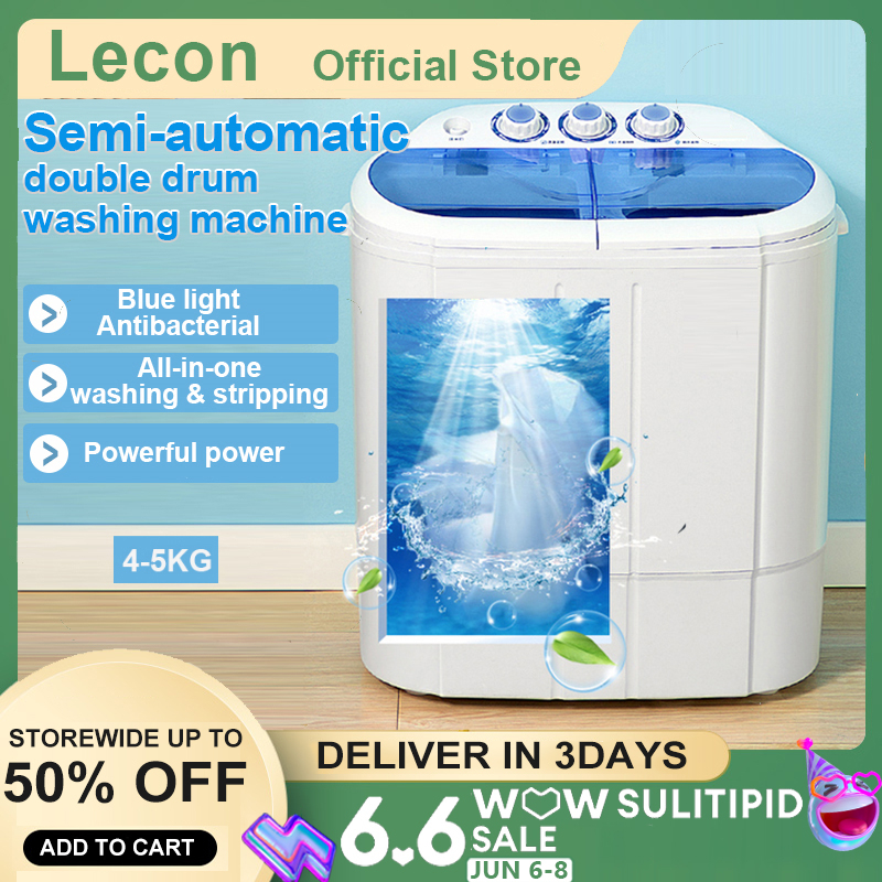 Lecon Double Barrel Mini Washing Machine With Dryer Portable Semi Auto