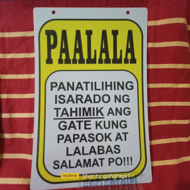 Paalala Panatilihing Isarado Ang Gate Portrait Yellow Signage A4 Size Pvc Plastic Shopee 4056