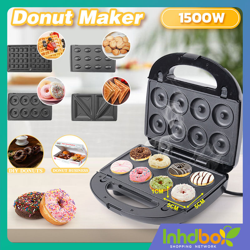 Mini Donut Maker Machine, Non Stick Portable Electric Doughnut Making Pan,  Makes 8 Donuts for Home Breakfast Snacks Dessert Cakes Muffins, 1400W