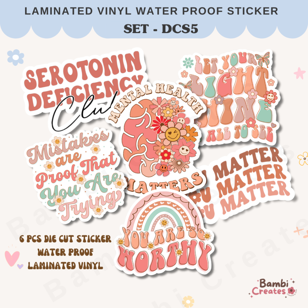 Retro Boho Sticker Mental Health Sticker Laminated Vinyl Waterproof ...