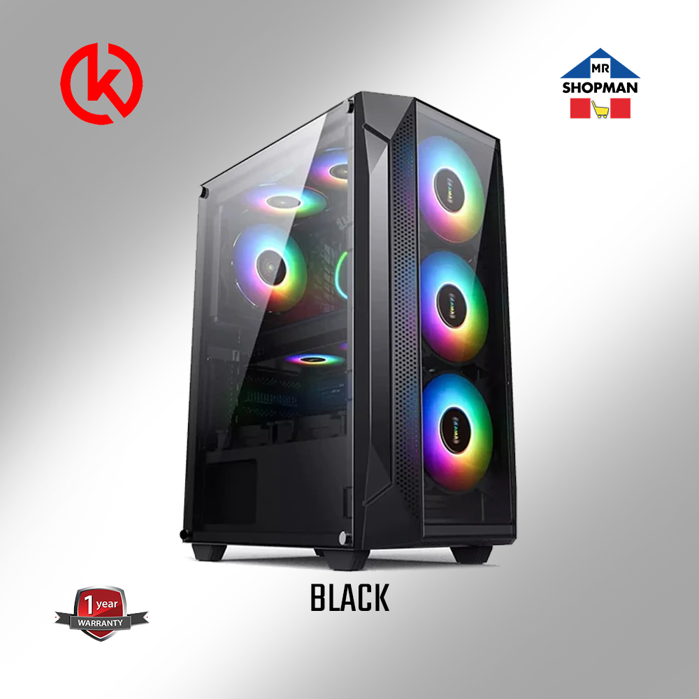 Keytech T1000 ATX Tempered Glass PC Gaming Computer Desktop Case ...