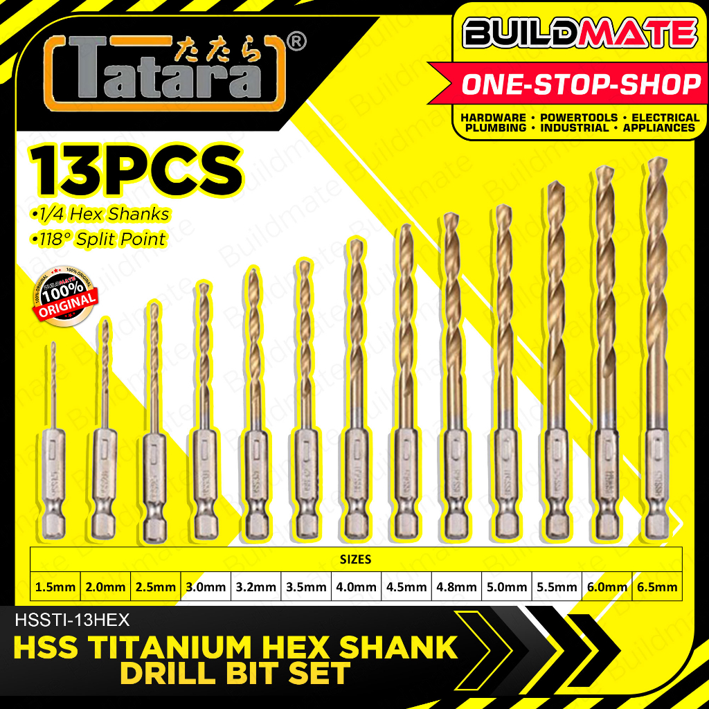 BUILDMATE 13PCS Tatara Drill Bit Set 1.5 - 6.5mm HSS Titanium Hex Shank ...