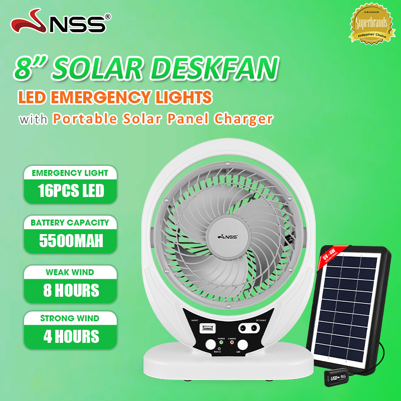 Nss Solar Fan Mah Emergency Ac Dc Rechargeable Led Light Solar