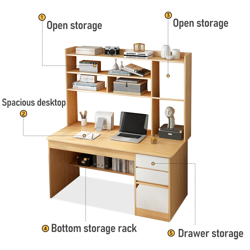 ⚡️COD Computer Study Table With Book Shelf Table With Storage Rack ...