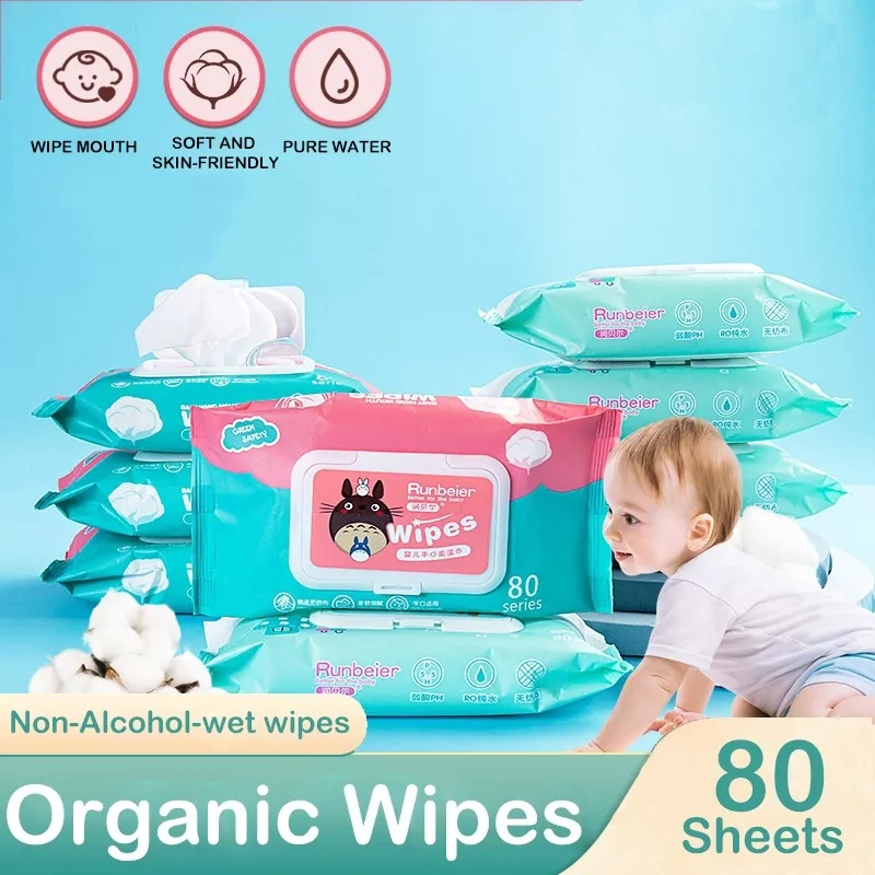 HTF 80pcs Baby Wipes Disposable Cotton Wet Tissues Baby Care Napkin