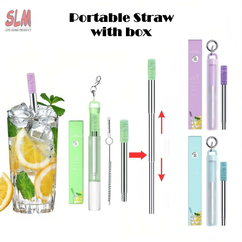 SLM Retractable Metal Straw Set Reusable & Portable Stainless Steel