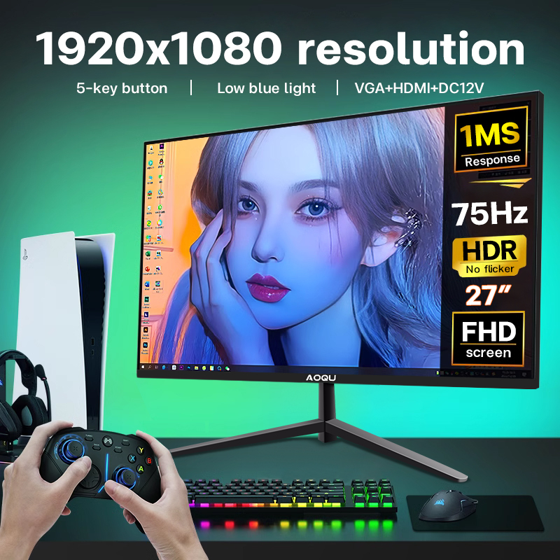 27 Inch HD Monitor PC Screen curved surface 75HZ Computer professional borderless esports