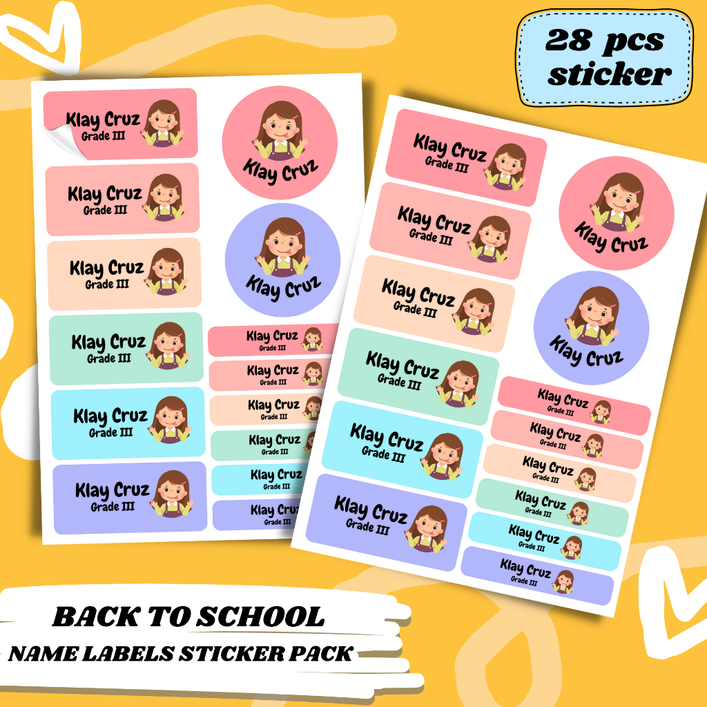 001 Back to School Waterproof Name Label Vinyl Sticker Sheet ...