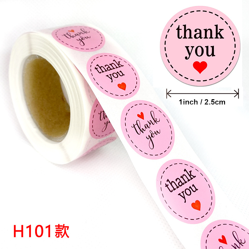 2.5CM 1Roll 500pcs Thank You pink tape Flower Round Seal Sticker Tags ...