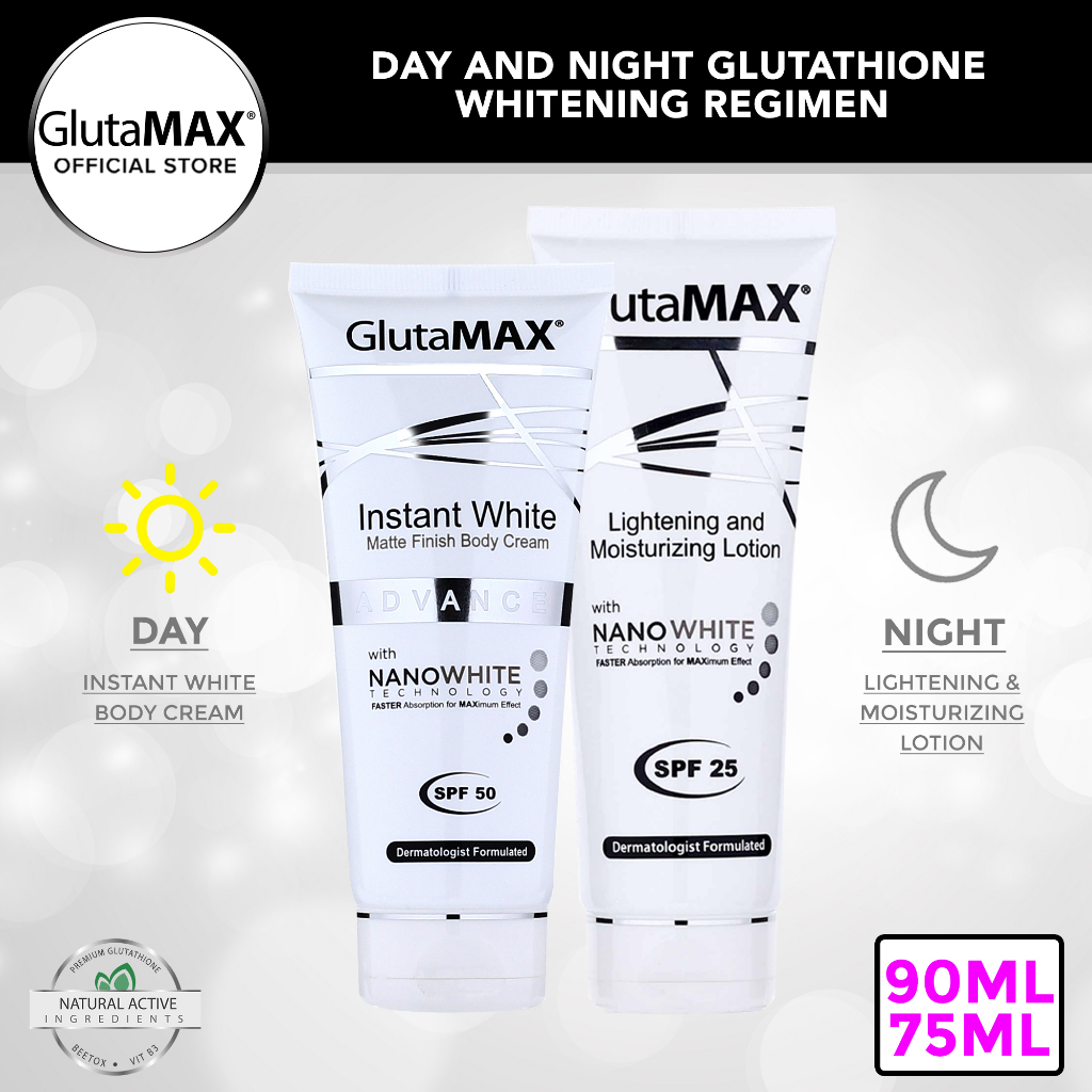 GlutaMAX Lightening Moisturizing Lotion with SPF 25 90ml and Instant White Matte Finish Body Cream