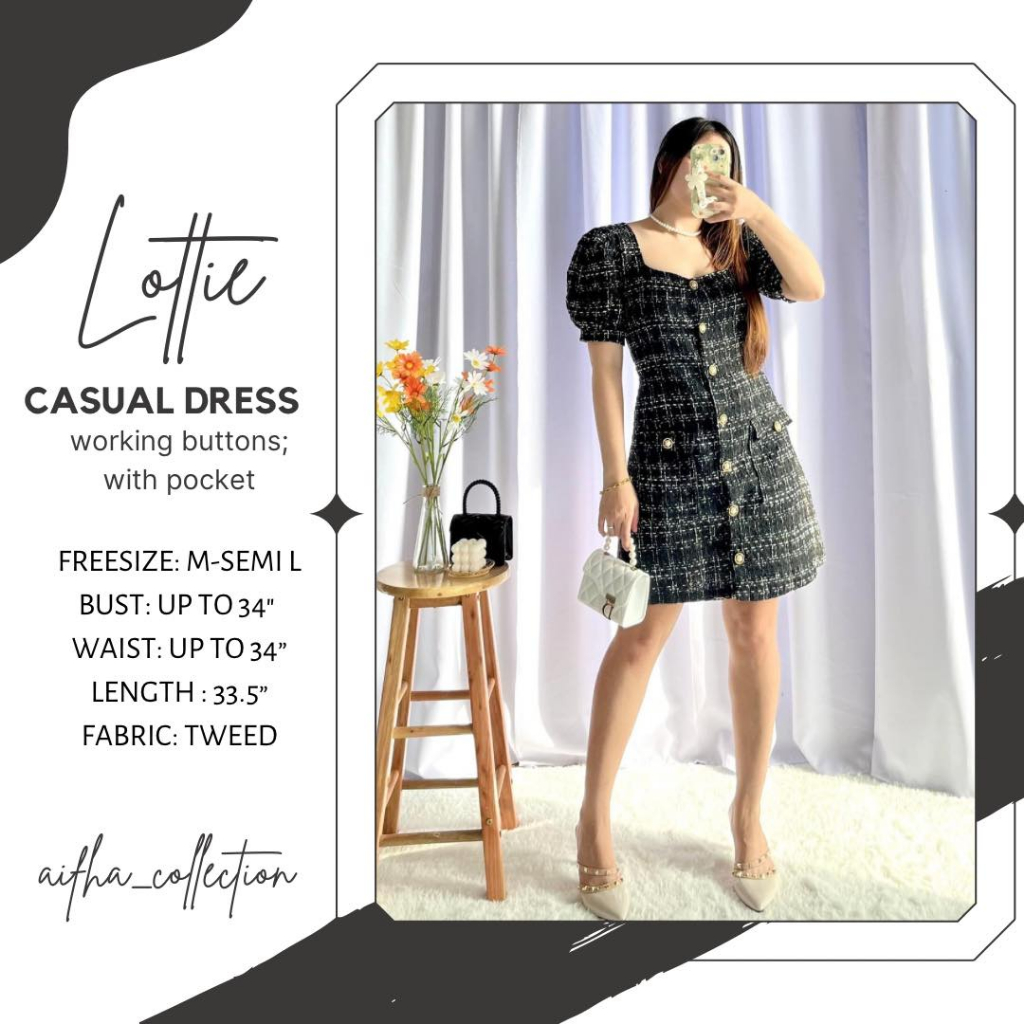 LOTTIE CASUAL DRESS | TWEED FABRIC | Regular and Plus Size | Shopee ...