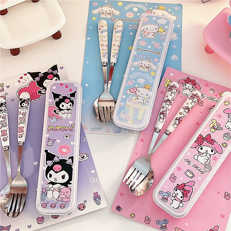 sanrio cartoon tableware spoon fork student tableware portable ...