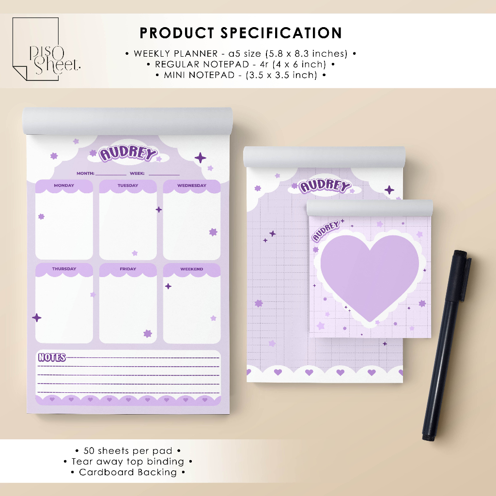 Personalized Weekly Planner Notepad Set | 2023 Cute Designs | PisoSheet ...