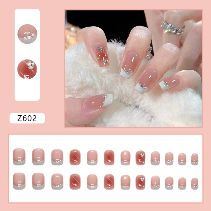 24 Pcs Long Fake Nails Set With Glue French Nail Diy Design Decorative