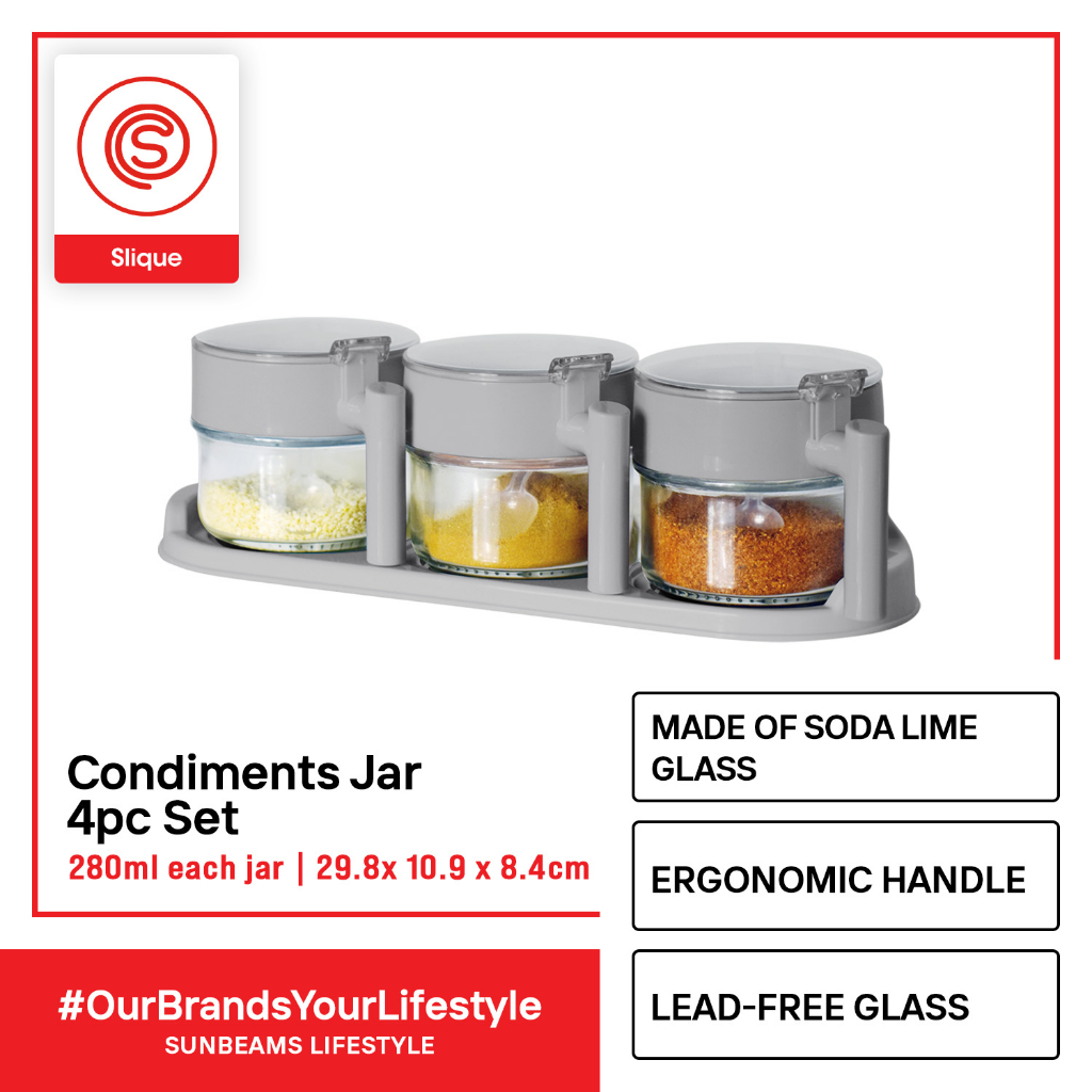 SLIQUE Premium Sodium Glass Condiment Jar Set, Condiments Organizer