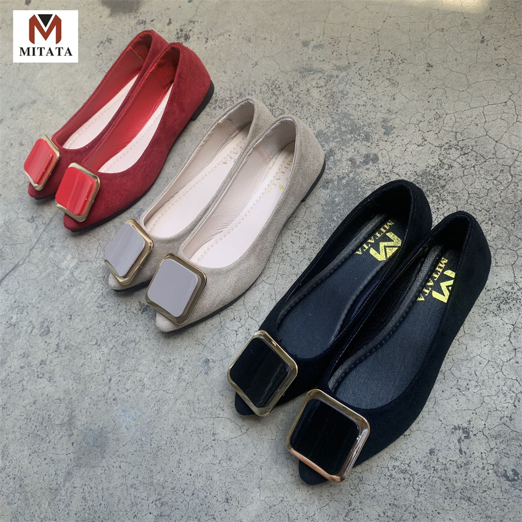 MITATA Square Buckle Pointed Toes Women Flat Shoes | Shopee Philippines