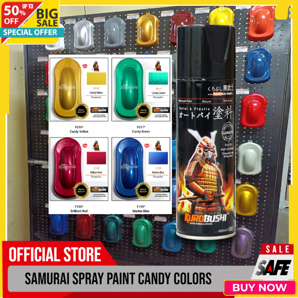 SAMURAI SPRAY PAINT [CANDY COLOR RED, BLUE, GREEN, YELLOW, ORANGE] HIGH QUALITY Shopee