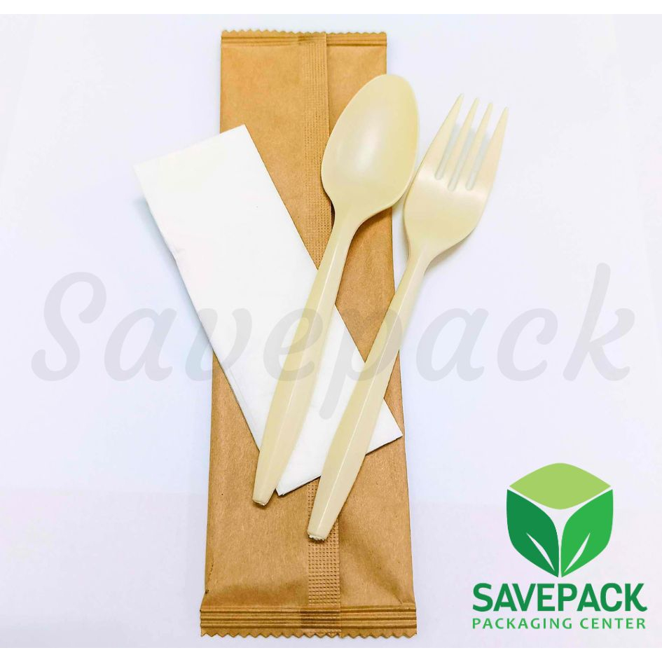 Cornstarch Spoon&Fork with Tissue Set [10pcs] Shopee Philippines