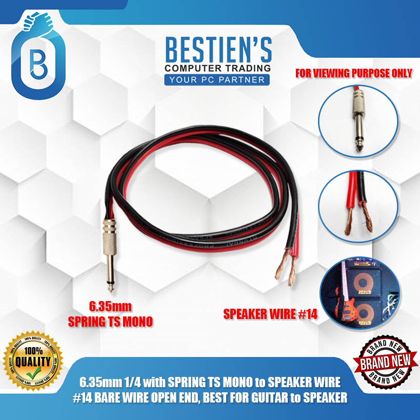 6.35mm 1/4 with SPRING TS MONO to SPEAKER WIRE #14 BARE WIRE OPEN END ...