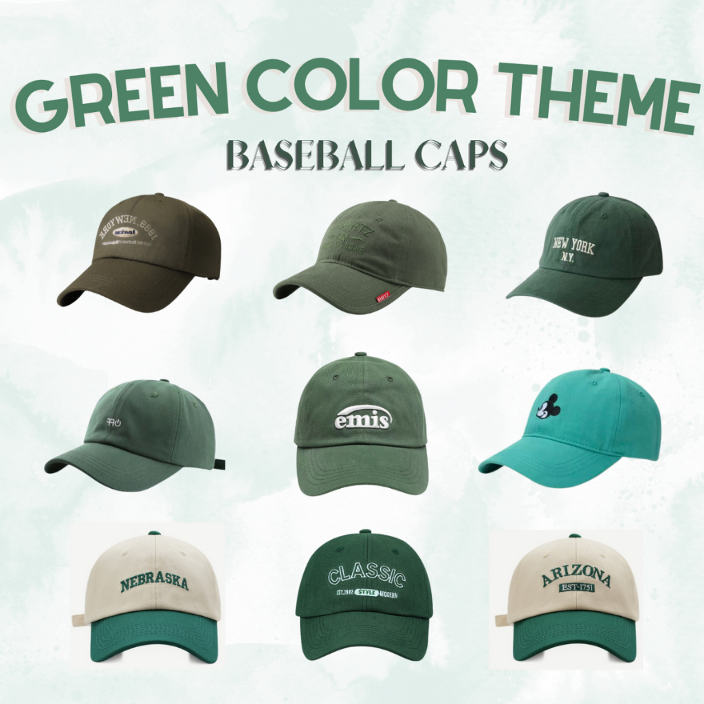 Green Color Theme Korean Cotton Unisex Baseball Cap School Cap OOTD