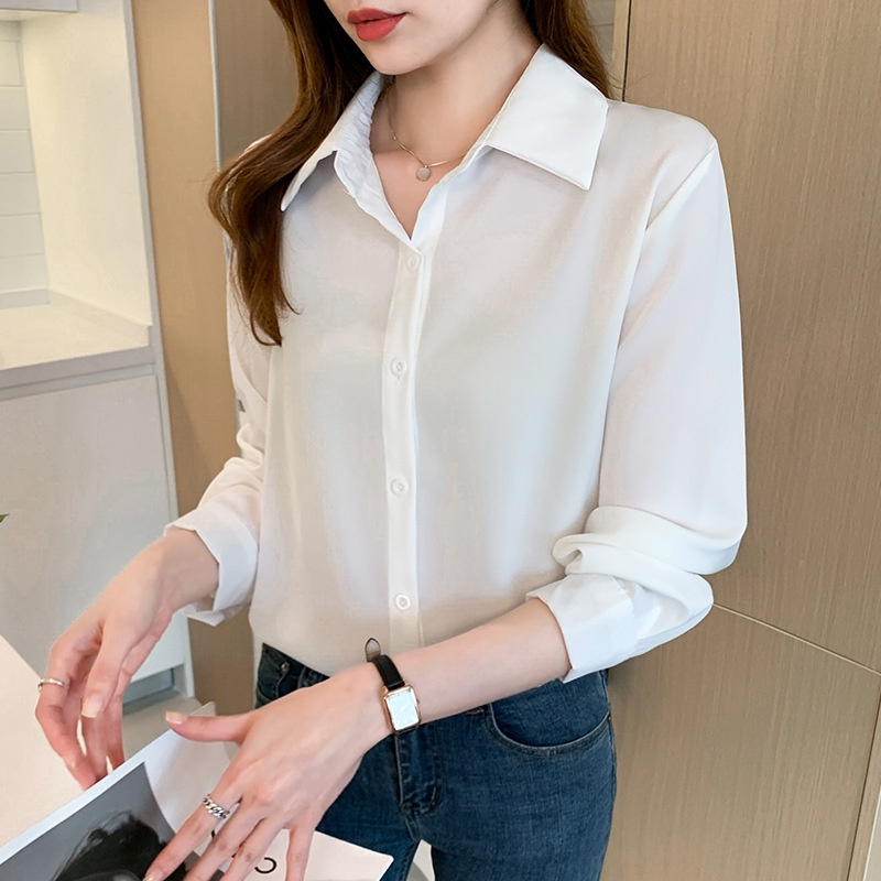 Ecokauer Korean style Long Sleeve plain loose shirt tops for women ...