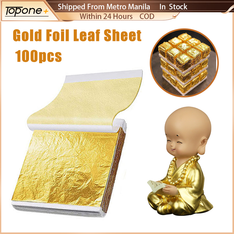 100Pcs Sheets Gold Foil Leaf Sheet Paper for DIY Food Cake Decoration