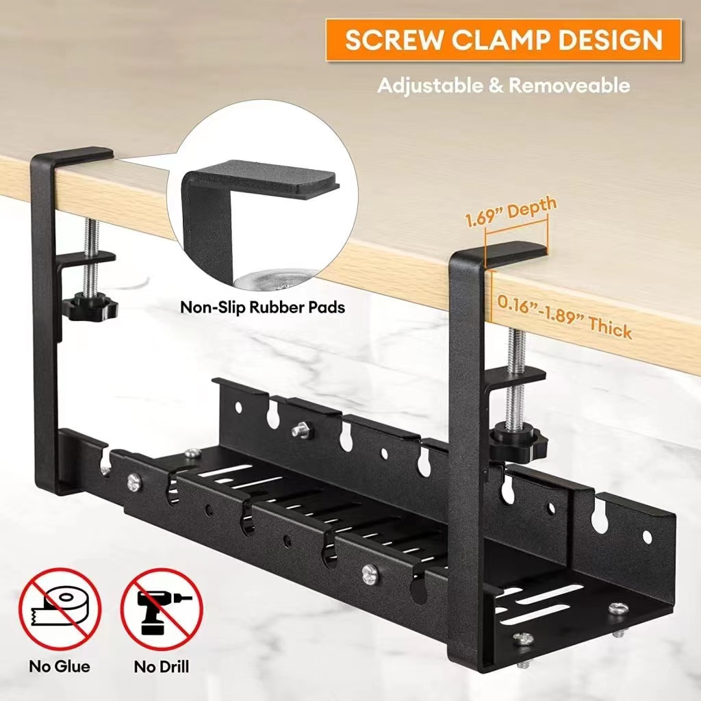 Under table storage rack no drilling cable management tray table socket ...