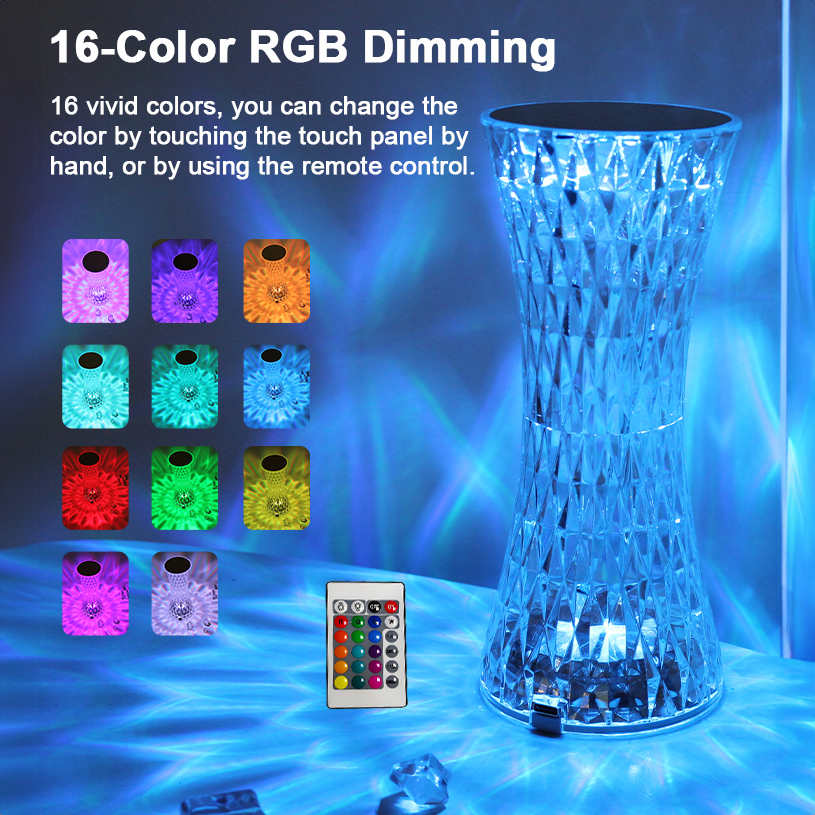 Crystal Atmosphere Lamp Touch Night Lamp Bedroom Rechargeable Flower