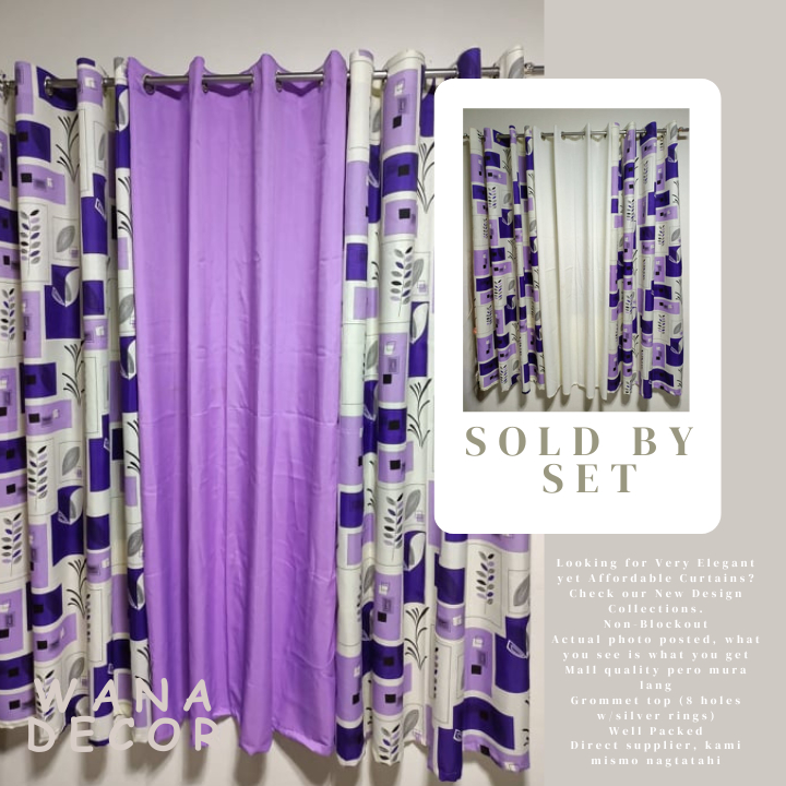WANA - 3in1 Set Fern Square Lavander Ring Curtain Window Curtain Sold ...