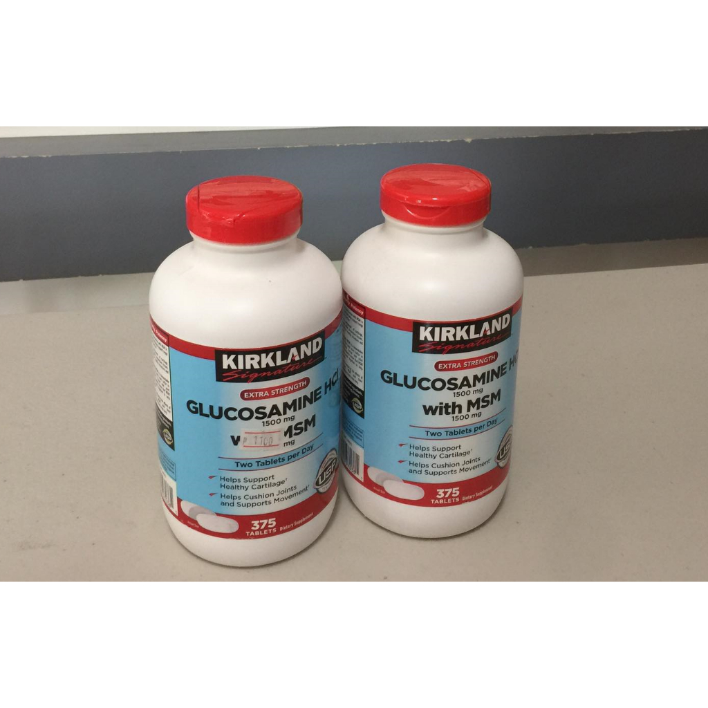 Kirkland Signature Extra Strength Glucosamine HCI 1500mg, With MSM 1500 mg, 375 tablets each