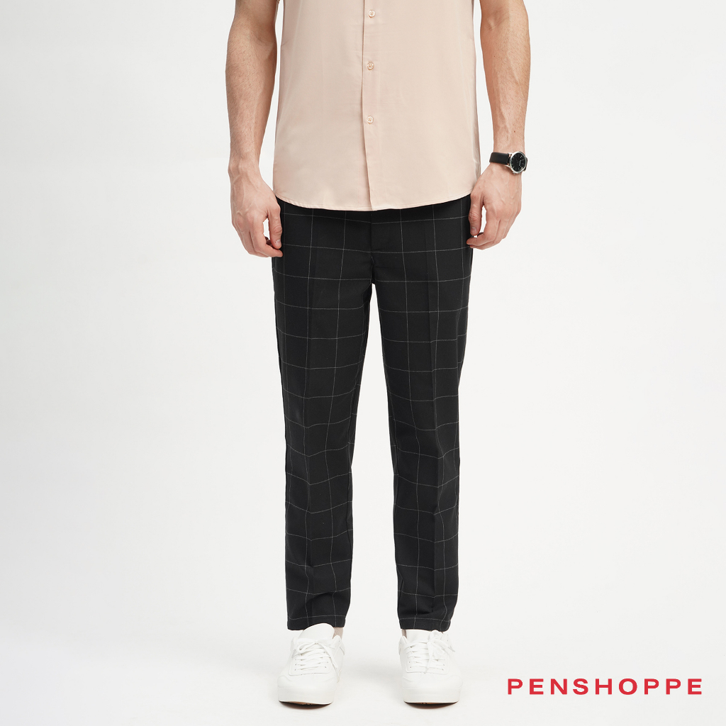 Penshoppe Dress Code Slim Fit Ankle Length Window Pane Trousers For Men ...