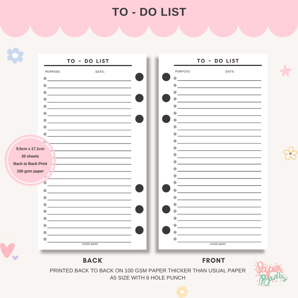 A6 Binder Refill for 6 holes binder A6 Loose Leaf Refill for Binder