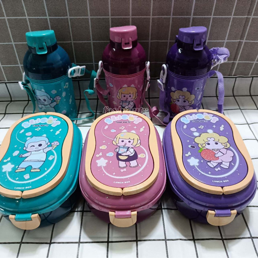Cartoon Lunch Box Water Bottle for Kids Girls Boys Children School Mini ...