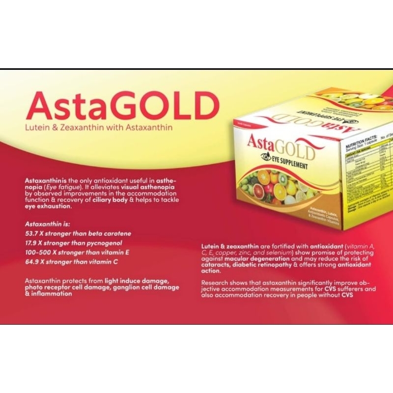 AstaGold Lutein+Zeaxanthin Eye Vitamins 50capsules for Eye Fatigue and