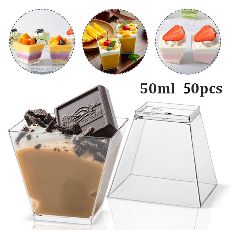 50PCS Square Clear Dessert Tumbler Cups 50 ml Puddings Mousse Cups for