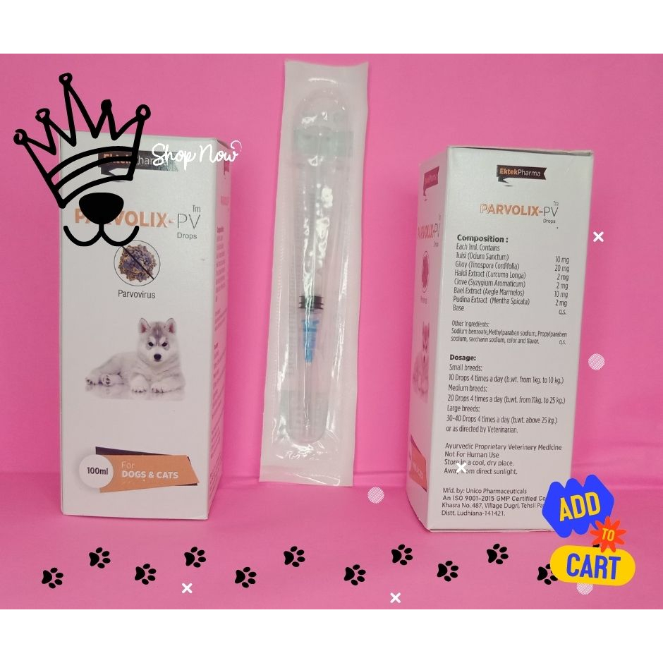 Parvolix Pv For Treatment Of Parvo Virus In Dogs And Cats 100ML with