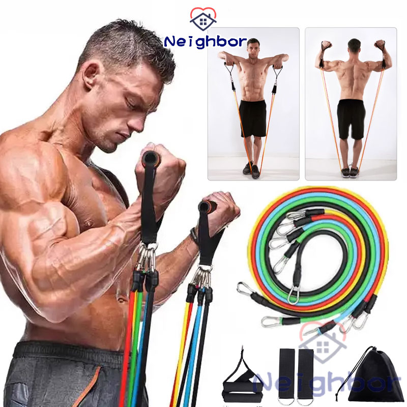11pcs Set Workout Resistance Band Yoga Fitness Exercise Muscle Training ...