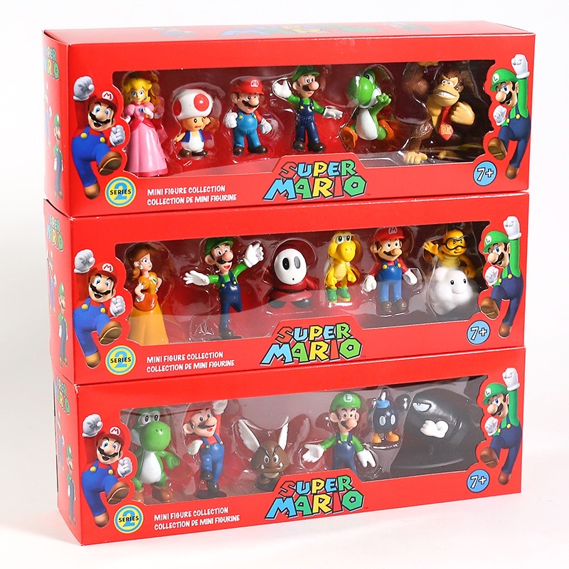 Super Mario Bros Action Toys 6PCS Dolls Mario Luigi Yoshi Tode Figure ...