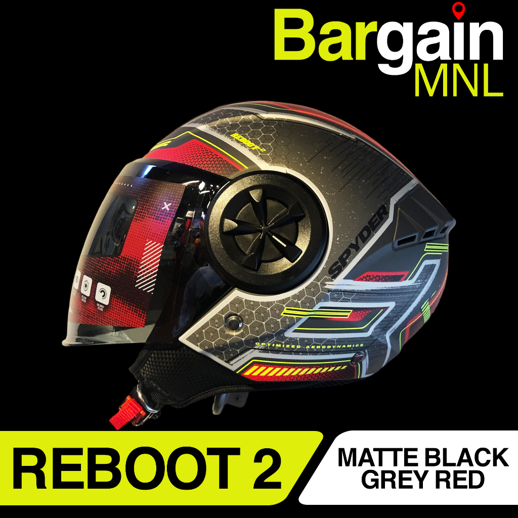 SPYDER HELMET REBOOT 2 (MATTE BLACK GRAY RED) HALF FACE HELMET Shopee