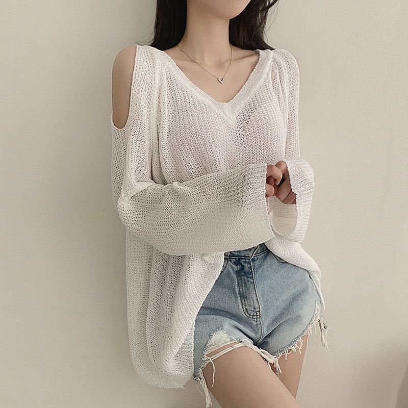 Korean Knitted Sweater Long Sleeved Off Shoulder Knitted Long Sleeved ...