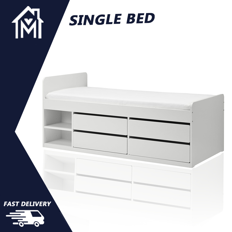 ISTER large storage space bed frame with headboard and drawer single