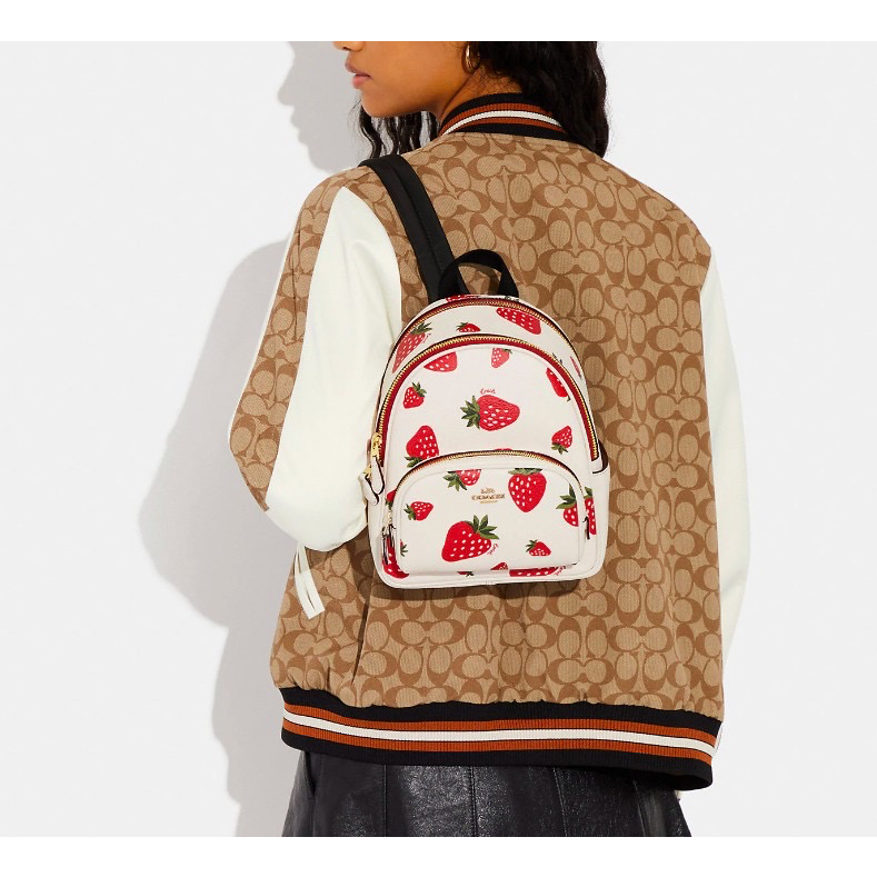 AUTHENTIC/ORIGINAL Coach Mini Court Backpack Bag With Wild Strawberry