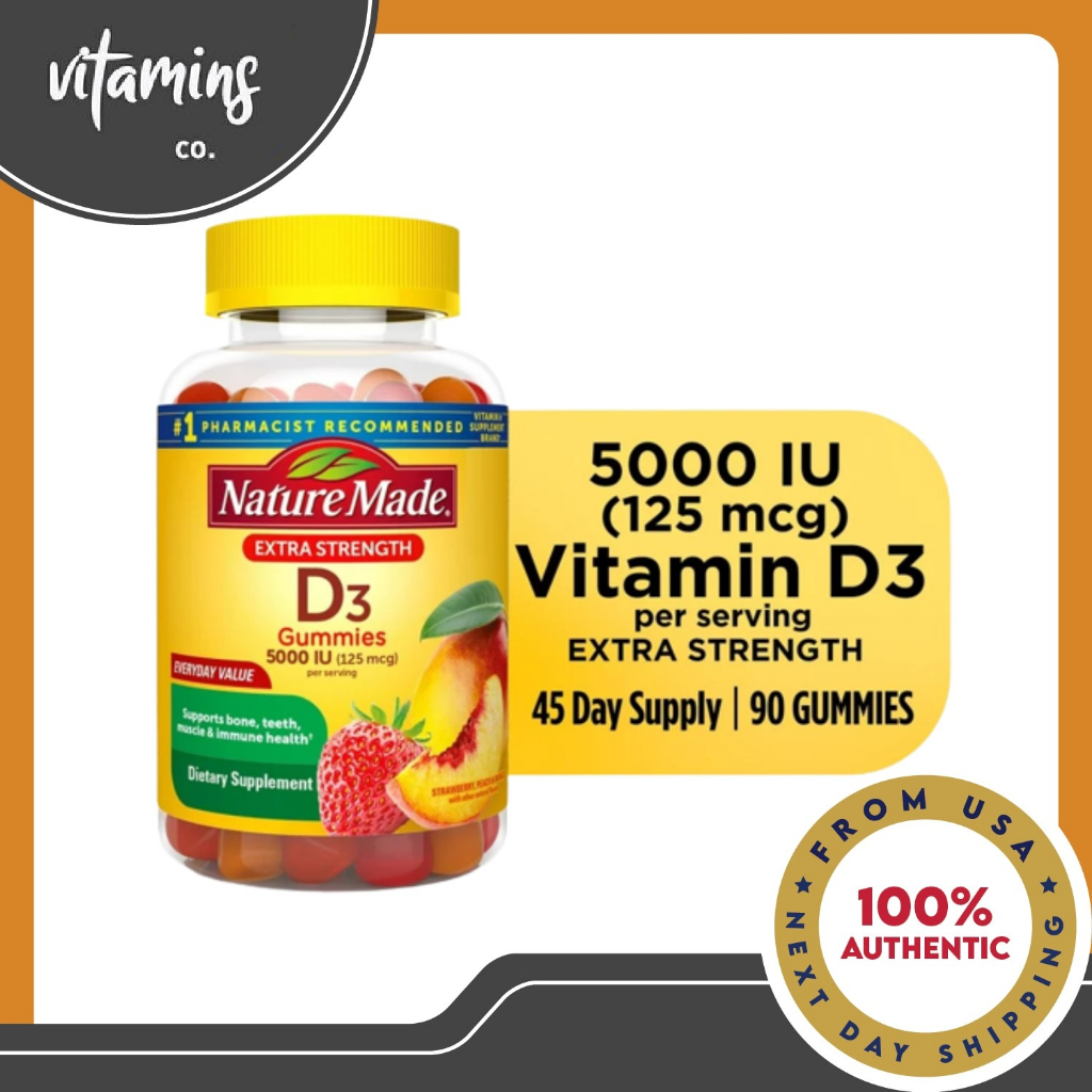 Nature Made Extra Strength Vitamin D3 5000 IU Gummies (90 Count ...