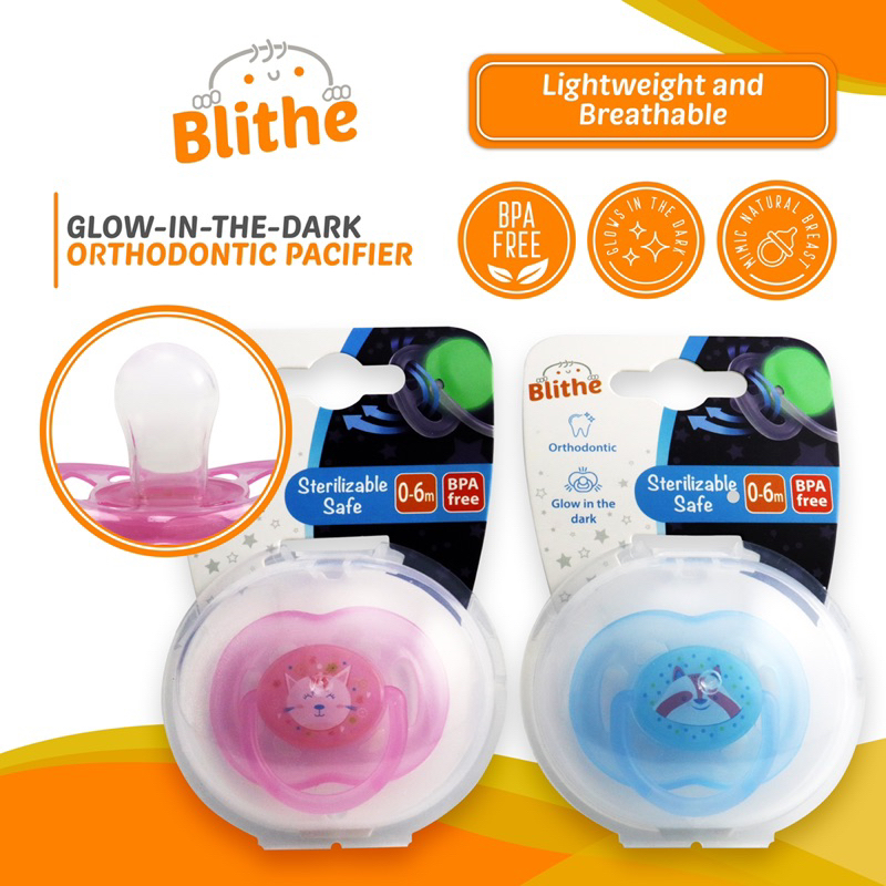 blithe baby glow in the dark orthodontic pacifier w/ plastic sterilizer