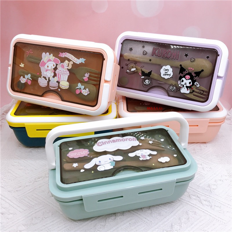 Hello Kitty, My Melody, Kuromi lunchbox with spoon & fork | Shopee ...