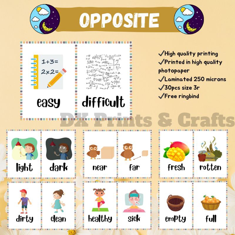 Laminated Educational Flash Cards - Opposite words (Acronyms) | Shopee ...