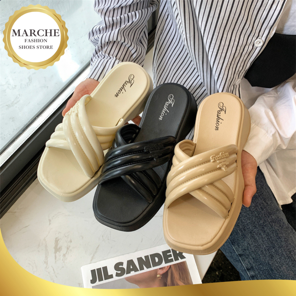 SANDALS THICK SOLE CROSS STRAP IN BURNT ORANGE AND BROWN CALFSKIN