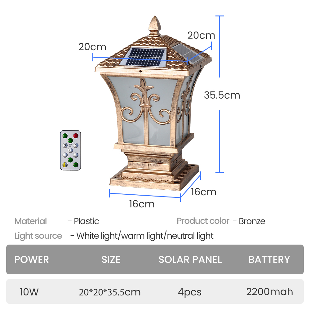 Rong River 10W 3Color Solar Light Outdoor Waterproof Solar Post Lamp ...
